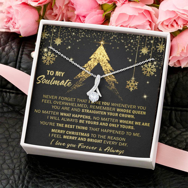 Alluring Beauty Ribbon Pendant Jewelry, Soulmate Christmas Necklace, 14k White Gold Over Stainless Steel, Romantic Holiday Pr