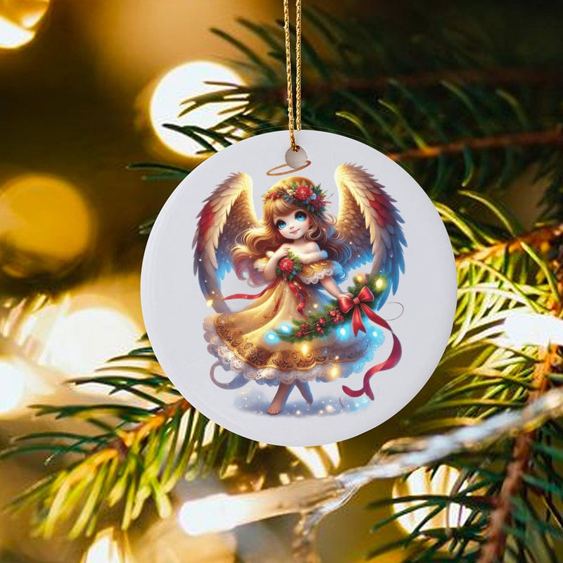 Whimsical Holiday Tree Ornament, Adorable Christmas Angel Ornament, Ceramic Angel Keepsake Ornament, Festive Christmas Tree Hanging Decor Present