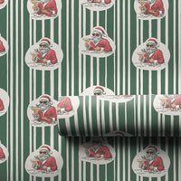 Humorous Sunglasses Santa Gift Wrap, Cocktail Santa Wrapping Paper, Striped Christmas Present Paper, Cool Holiday Wrapping Paper, Retro Party Wrap