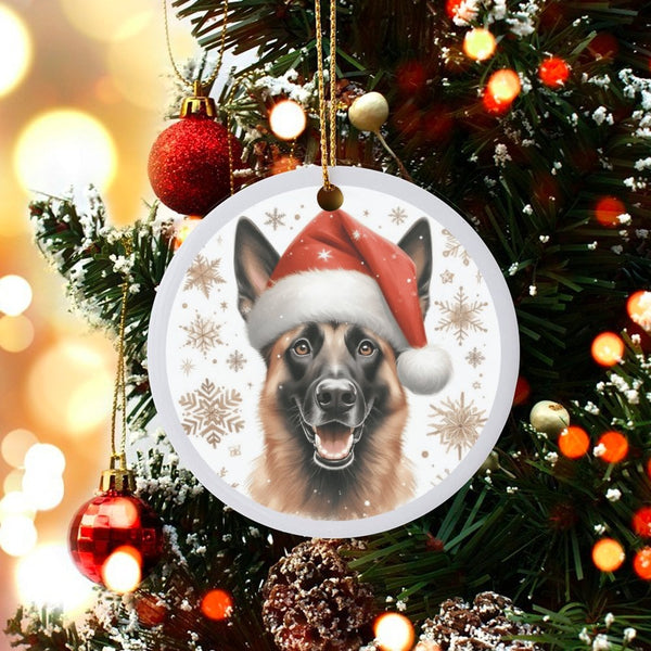 Santa Hat Dog Ceramic Ornament, German Shepherd Christmas Ornament, German Shepherd Tree Ornament, Festive Pet Lover Holiday 