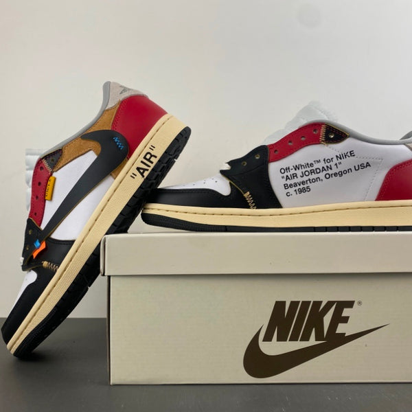 Low Top Sneakers, White Black Red Colorway, Leather Footwear, Reverse Hook Design, Lace Up Design, Casual Gift for Sneaker Fans