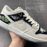Low Top Sneakers, Black White Colorway, Embroidered Detail, Lace Up Design, Casual Gift for Sneaker Fans