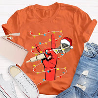 Festive Singer Holiday Graphic Tee, Christmas Microphone Santa Hat Shirt, Music Lover Christmas T-Shirt, Vocalist Musician Xmas Present