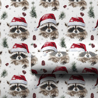 Santa Hat Animal Gift Wrap, Christmas Raccoon Wrapping Paper, Woodland Watercolor Wrapping Paper, Pinecone Holiday Gift Wrap Paper