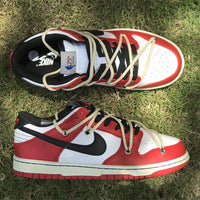 Low Top Sneakers, Red Cream Colorway, Lace Up Design, Casual Gift for Sneaker Fans