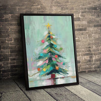 Colorful Painted Holiday Print, Abstract Christmas Tree Canvas Wall Art, Festive Seasonal Poster