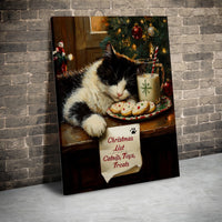 Whimsical Holiday Painting Print, Sleeping Christmas Cat Canvas Art, Festive Winter Pet Wall Decor, Comfy Xmas Kitten Canvas Present