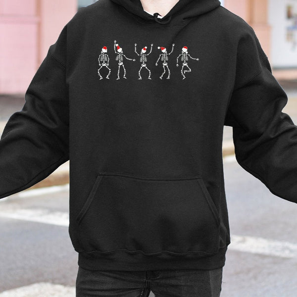 Humorous Ugly Holiday Graphic Hooded Sweatshirt, Dancing Skeleton Christmas Hoodie, Spooky Xmas Skeleton Hoodie, Winter Holid