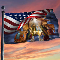 Religious USA House Flag, Christmas Nativity American Flag, Double-Sided Holy Night Garden Flag, Christian Holiday Yard Banner Decor