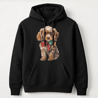 Puppy with Red Bow Holiday Sweatshirt, Cavapoo Christmas Hoodie, Adorable Dog Lover Hooded Sweater, Festive Cavapoo Christmas Present for Dog Mom