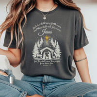 Matthew 1:21 Bible Verse Shirt, Nativity Scene T-Shirt, Christian Christmas Graphic Tee, Religious Faith Crewneck T-Shirt, Holiday Present