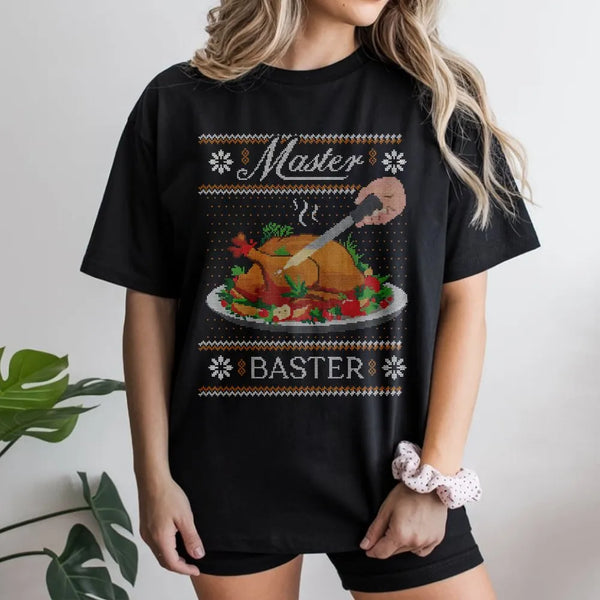 Humorous Thanksgiving Food Pun Shirt, Master Baster T-Shirt, Turkey Chef Graphic Tee, Sarcastic Christmas Holiday Present for