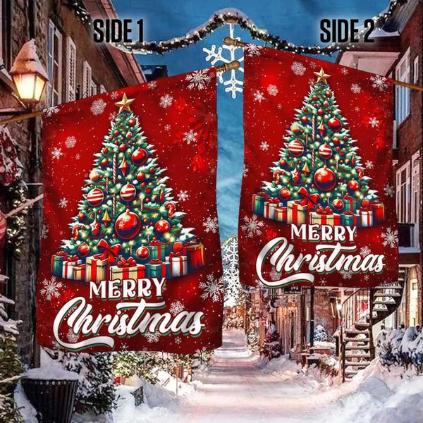 Merry Christmas Holiday Yard Flag, Christmas Tree Garden Flag, Festive Winter Outdoor Decor, Double Sided Lawn Banner