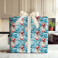 Coastal Watercolor Santa Claus Gift Wrap, Paddleboard Santa Wrapping Paper, Beach Holiday Paper, Nautical Christmas Wrapping Paper Roll