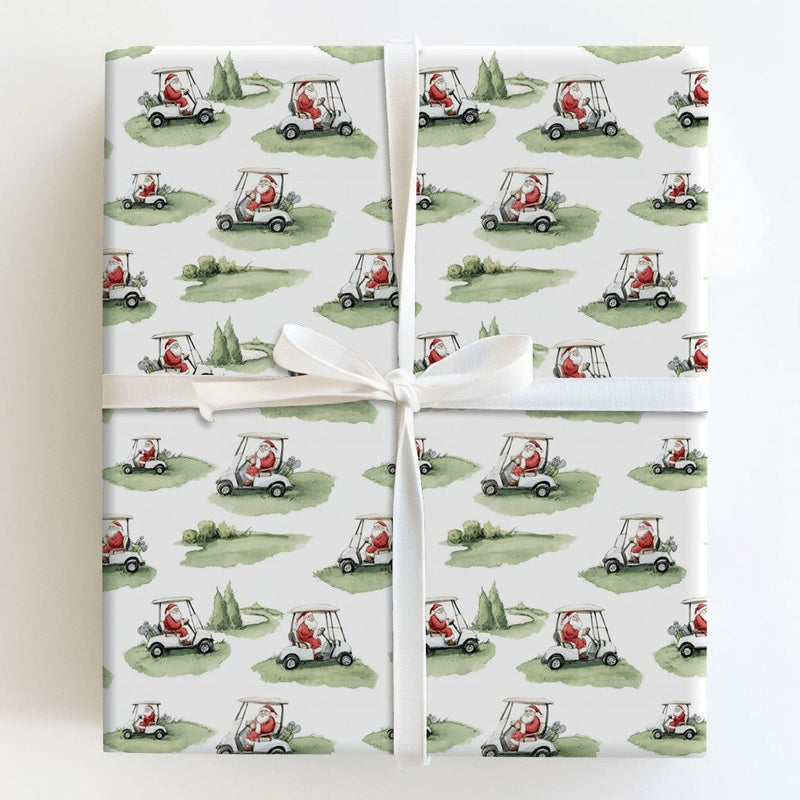 Santa Golf Cart Holiday Gift Wrap, Golf Santa Christmas Wrapping Paper, Golfer Xmas Wrapping Paper, Humorous Golf Lover Gift Wrapping Paper