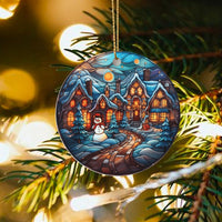 Snowman Ceramic Ornament, Stained Glass Winter Village Ornament, Winter Village Christmas Ornament, Festive Holiday Tree Decor, Family Present