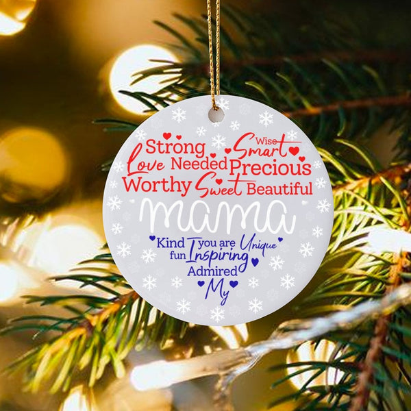 Word Cloud Heart Ceramic Ornament, Mama Christmas Ornament, Mom Tree Ornament, Holiday Keepsake for Mother, Meaningful Xmas P