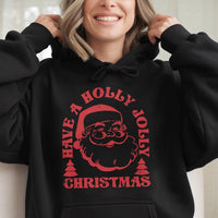 Holly Jolly Vintage Graphic Hooded Sweatshirt, Retro Santa Christmas Hoodie, Comfy Holiday Season Pullover, Adorable Xmas Apparel Present