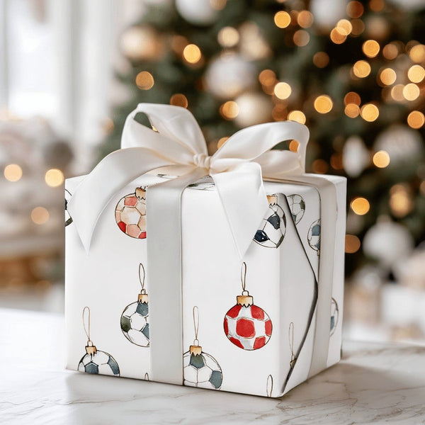 Watercolor Soccer Ornament Gift Wrap, Soccer Ball Christmas Wrapping Paper, Sports Holiday Wrapping Paper, Soccer Fan Gift Wr