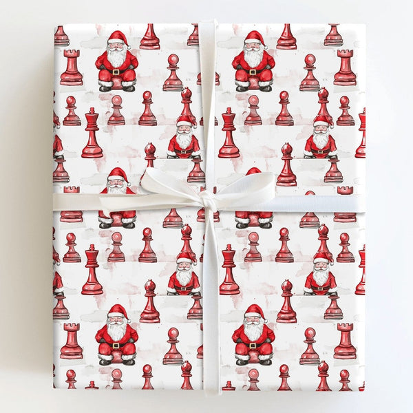 Red Chess Piece Holiday Gift Wrap, Chess Santa Christmas Wrapping Paper, Board Game Lover Xmas Wrapping Paper, Novelty Christ