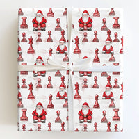 Red Chess Piece Holiday Gift Wrap, Chess Santa Christmas Wrapping Paper, Board Game Lover Xmas Wrapping Paper, Novelty Christmas Gift Wrap
