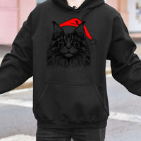 Santa Hat Graphic Kitten Sweatshirt, Maine Coon Cat Christmas Hoodie, Festive Pet Lover Pullover, Adorable Holiday Cat Mom Xmas Present