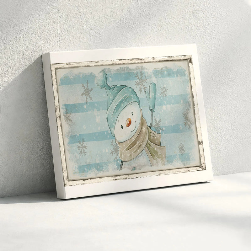 Winter Snowflake Canvas Print, Vintage Snowman Canvas Art, Retro Christmas Wall Art Canvas, Whimsical Snowman Canvas, Winter Holiday Decor