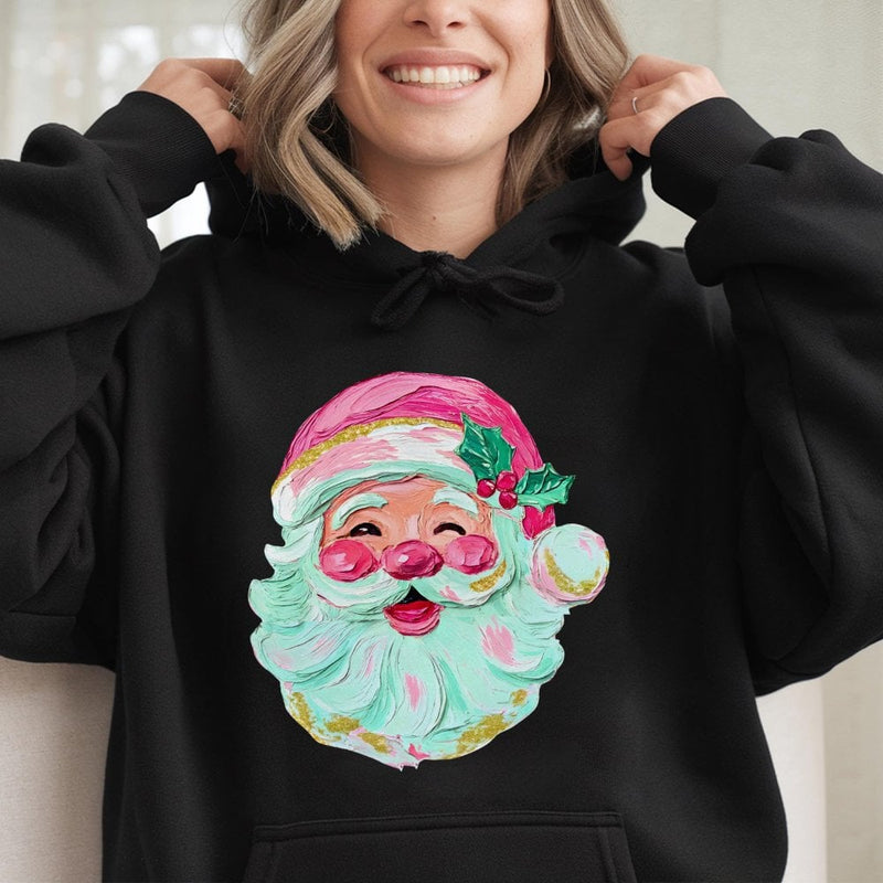Oil Painting Brushstroke Santa Graphic Hoodie, Retro Santa Hoodie, Vintage Holiday Sweatshirt, Aesthetic Christmas Hooded Pullover