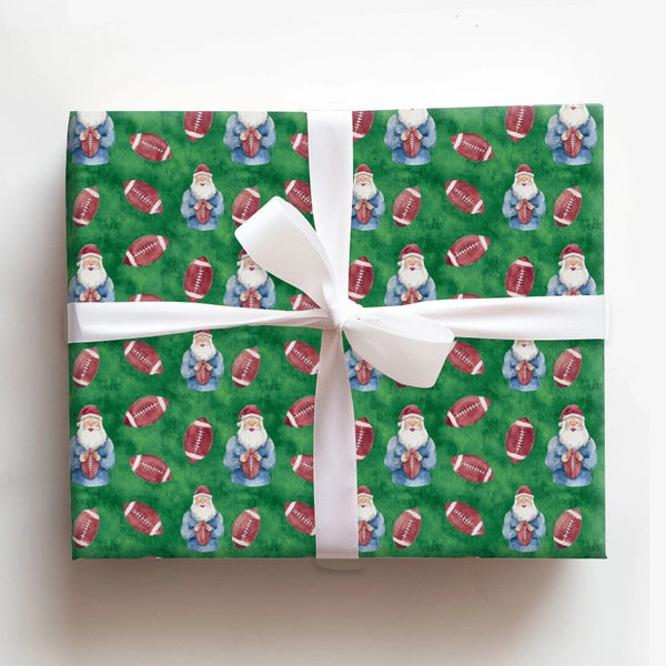 American Football Santa Wrapping Paper, Santa Football Christmas Wrapping Paper, Sports Holiday Wrapping Paper, Game Day Wint