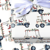 Watercolor Holiday Lights Gift Wrap, Golf Cart Christmas Wrapping Paper, Golfer Xmas Present Paper, Golf Lover Holiday Gift Wrap Roll