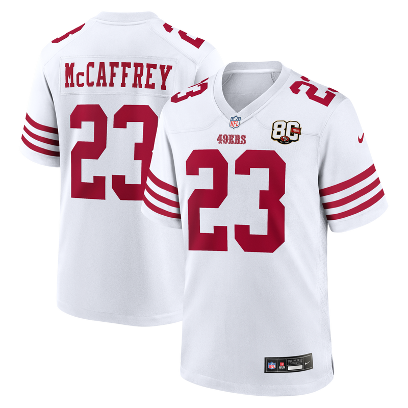 San Francisco 49ers Christian McCaffrey White 80th Anniversary Game Jersey