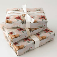 Watercolor Poinsettia Gift Wrap, Winter Fox Wrapping Paper, Woodland Red Fox Wrapping Paper, Christmas Holiday Floral Gift Wrap