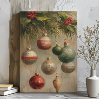 Christmas Holiday Poster, Vintage Christmas Ornaments Canvas Print, Oil Painting Christmas Wall Art, Printable Digital Download Decor