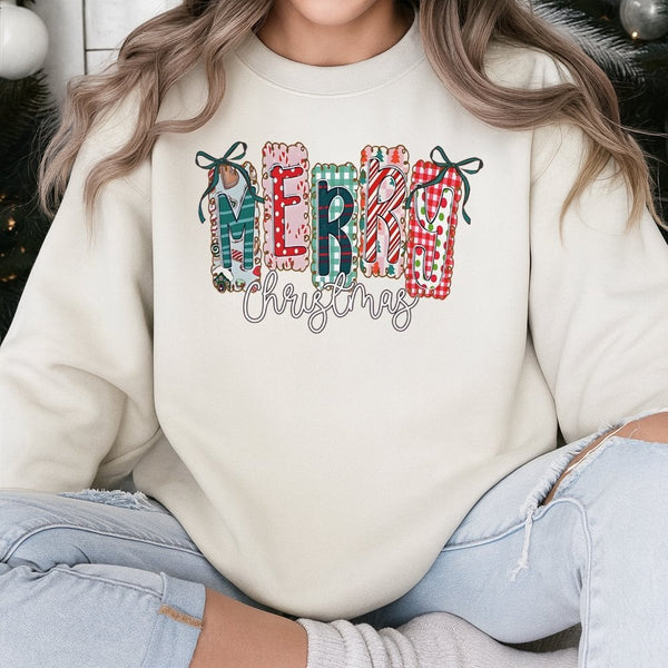 Merry Christmas Holiday Sweater, Coquette Bow Christmas Sweatshirt, Adorable Aesthetic Bow Xmas Crewneck, Preppy Winter Pullo