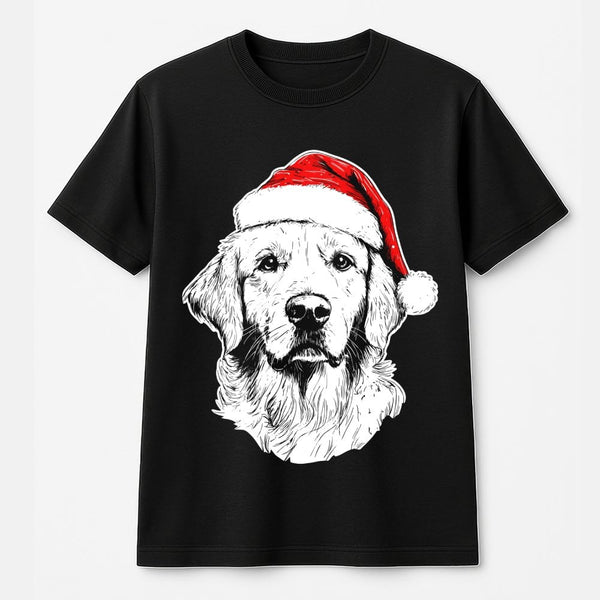 Santa Hat Dog Christmas Shirt, Golden Retriever Christmas T-Shirt, Adorable Dog Lover Christmas Tee, Festive Pet Owner Graphi