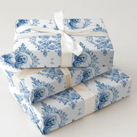 Blue and White Toile Damask Gift Wrap, Vintage Santa Wrapping Paper, Elegant French Country Wrapping Paper, Holiday Christmas Present Wrap