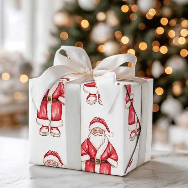 Classic Santa Claus Christmas Gift Wrap, Watercolor Santa Wrapping Paper, Traditional Red Holiday Present Paper, Festive Pres