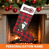 Personalized Buffalo Plaid Stocking, Tuxedo Cat Christmas Stocking, Pet Lover Christmas Stocking, Custom Red Plaid Holiday Decor Present