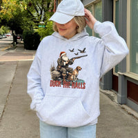 Humorous Santa Duck Hunting Hoodie, Duck the Halls Hunting Hoodie, Christmas Hunter Hoodie, Waterfowl Holiday Pullover, Outdoorsman Xmas Present