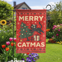 Humorous Black Cat Christmas Garden Flag, Merry Catmas Garden Flag, Holiday Kitten Garden Flag, Winter Xmas Yard Banner, Cat Lover Present