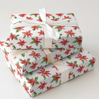 Red Holly Christmas Gift Wrap, Watercolor Poinsettia Wrapping Paper, Botanical Holiday Floral Wrapping Paper, Festive Winter Gift Wrap