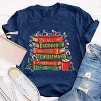 Comfy Bookworm Holiday Reading Shirt, All Booked for Christmas T-Shirt, Bookish Christmas Tree Graphic Tee, Book Lover Christmas T-Shirt