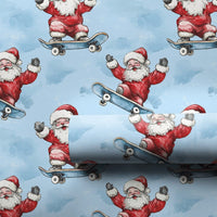 Blue Skater Santa Gift Wrap, Skateboarding Santa Wrapping Paper, Humorous Christmas Present Wrap, Humorous Skateboard Holiday Wrapping Paper