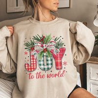 Plaid Holiday Crewneck, Joy to the World Christmas Sweatshirt, Religious Christian Sweater, Festive Xmas Tree Pullover, Present for Women