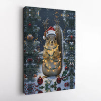 Reindeer Antler Squirrel Canvas Print, Christmas Squirrel Canvas Wall Art, Adorable Holiday Animal Canvas, Festive Winter Decor Present