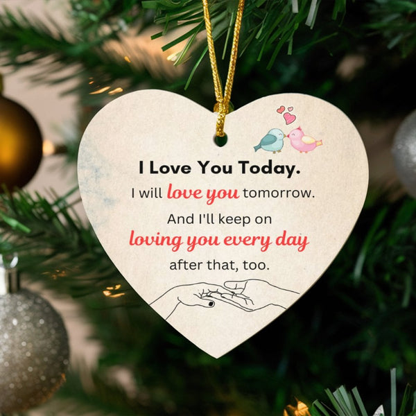 Romantic Couple Christmas Ornament, Love Birds Heart Ornament, Ceramic Heart Keepsake, Anniversary Wedding Present Ornament f