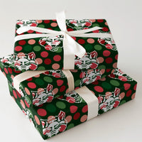 Festive Wolf Holiday Gift Wrap, Wolf Mascot Christmas Wrapping Paper, Sports Fan Wolf Present Wrap, Red and Green Mascot Wrapping Paper