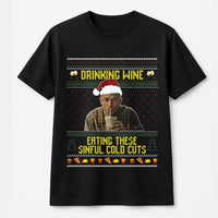 Humorous Christmas T-Shirt, Sinful Cold Cuts Holiday Shirt, True Crime Meme Graphic Tee, Dark Humor Winter Holiday Xmas T-Shirt