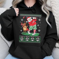 Humorous Golfer Holiday Sweatshirt, Santa Golf Ugly Christmas Hoodie, Reindeer Golf Hooded Pullover, Retro Xmas Sports Hoodie, Golfer Present