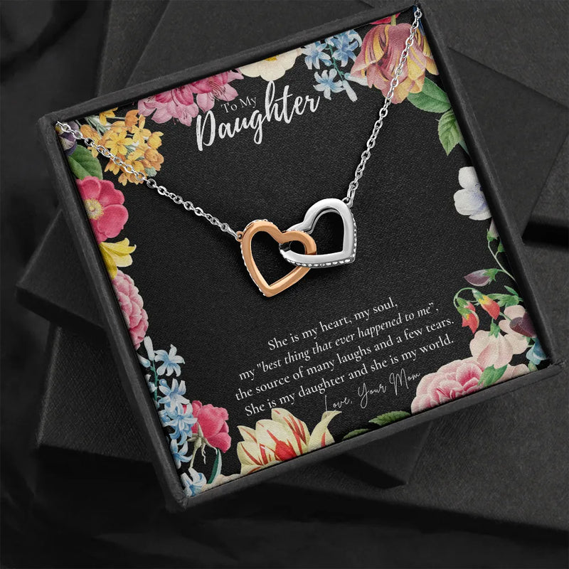 Interlocking Heart Necklace, To My Daughter Heart Necklace, Sentimental Love Necklace, Christmas Present from Mom, Birthday Keepsake Jewelry